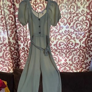 Monteau Olive Button-Down Jumpsuit